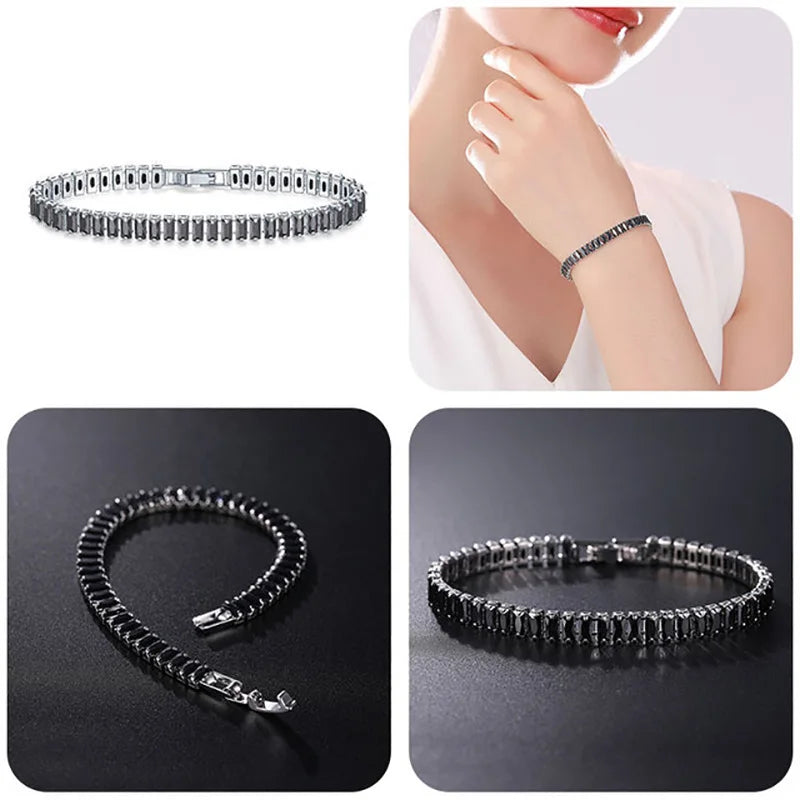 Pulseras de tenis de cristal arcoíris para mujer, color plata Kpop, regalos para amigas, cadena de brazalete de circonitas coloridas, joyería para la mano H167-M