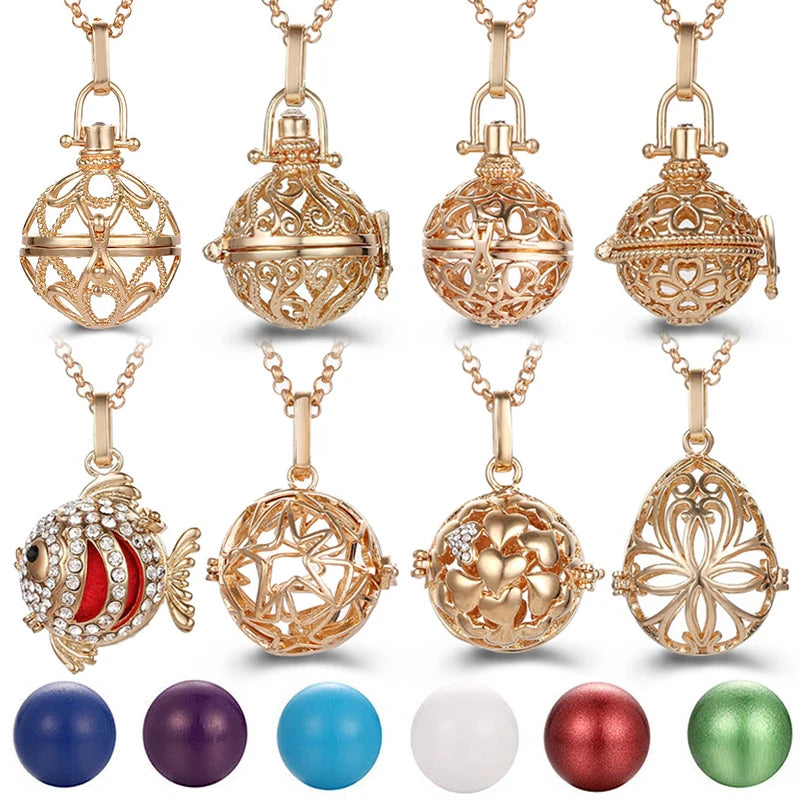 New Aroma Water Droplets Cage Lockets Necklace Heart Shaped Zircon Essential Oil Diffuser Set Combination Woman Pendant Jewelry