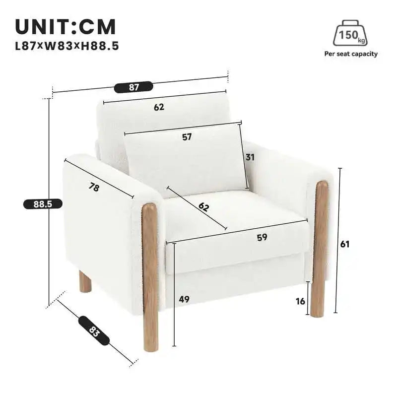 Modern armchair with thick cushions and a soft seat, suitable for reclining in the living room, office, or bedroom.