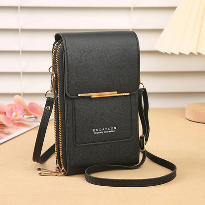 Cartera para teléfono móvil con pantalla táctil, de piel sintética, para mujer, minibolso de hombro con solapa, tipo bandolera, pequeño
