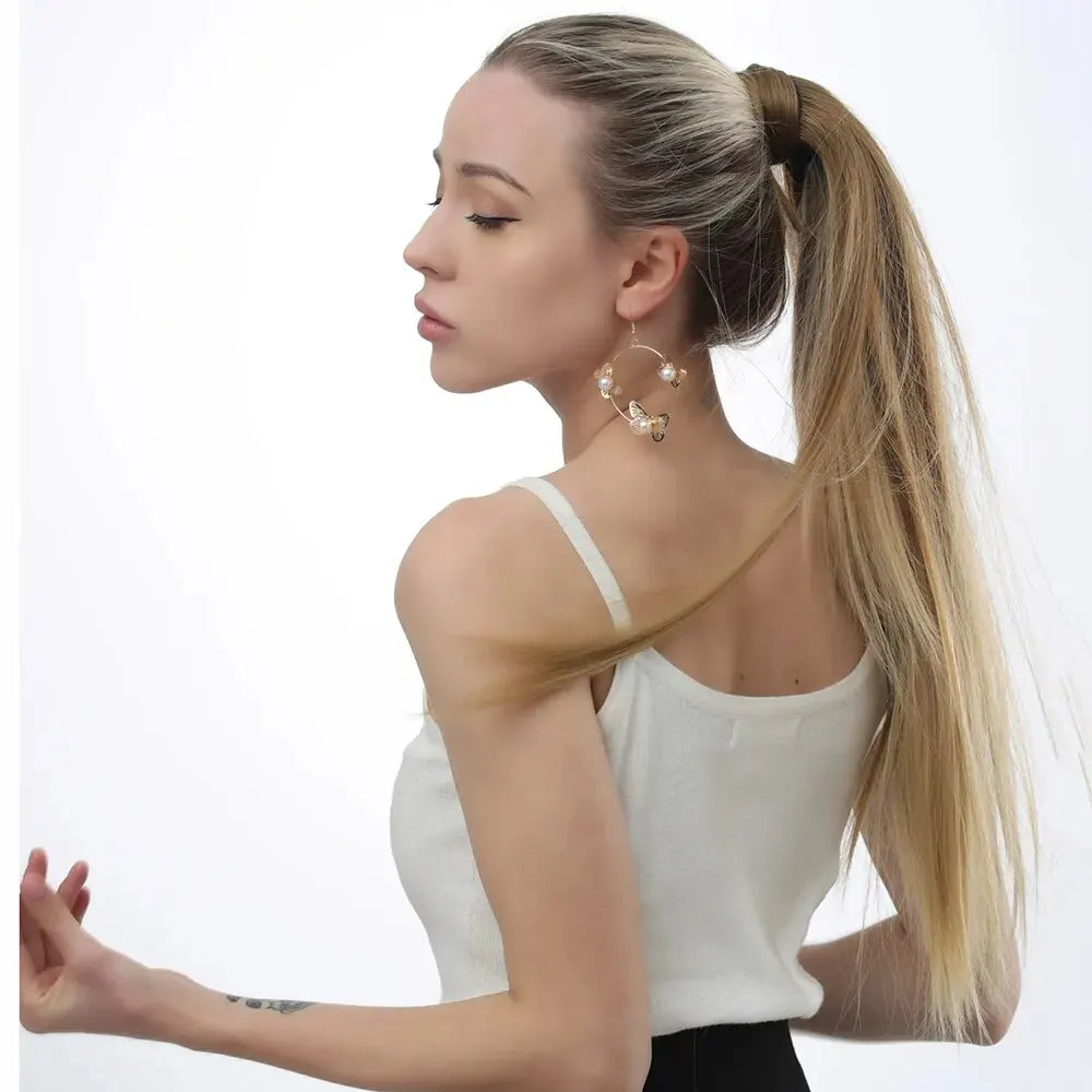 22 Polegada extensões de cabelo de rabo de cavalo reto sintético resistente ao calor envoltório em torno de pônei peruca para uso diário feminino