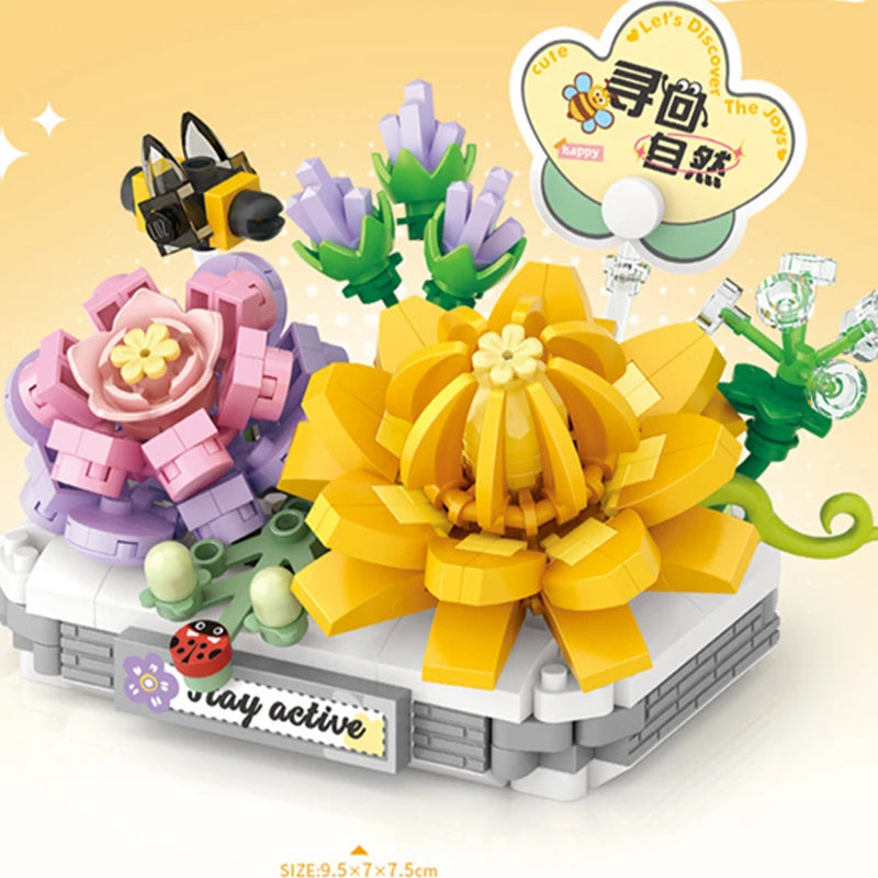 DIY Flower Vase Succulent Cactus Snow Lotus Potting Plants Gardens Building Blocks Model MINI Bricks Kids Sets Kits Toys