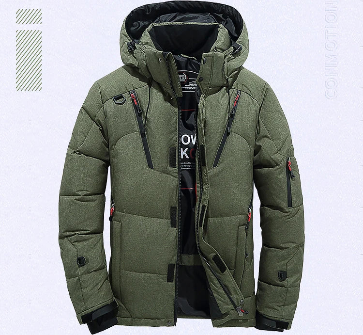 Chaqueta de plumón para hombre, abrigo de invierno de pato blanco, parka cálida y resistente al viento, para viajes y acampadas, nueva, gruesa, de color sólido, con capucha.