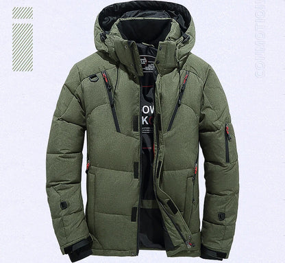Chaqueta de plumón para hombre, abrigo de invierno de pato blanco, parka cálida y resistente al viento, para viajes y acampadas, nueva, gruesa, de color sólido, con capucha.
