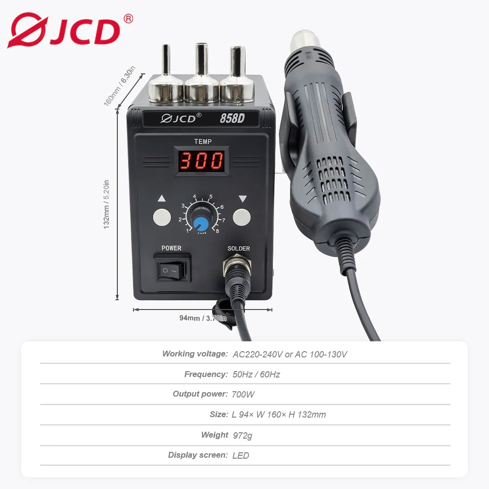 Pistola de aire caliente JCD 858D 700W, estación de soldadura BGA para retrabajo, 220 V/110 V, para reparación de soldadura SMD SMT