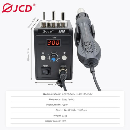 Pistola de aire caliente JCD 858D 700W, estación de soldadura BGA para retrabajo, 220 V/110 V, para reparación de soldadura SMD SMT
