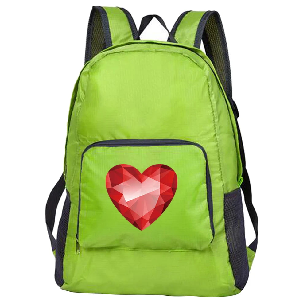 Outdoor Travel Lightweight Portable Foldable Backpack Love Print Folding Green Bag Ultralight Pack for Women Men Hiking Daypack