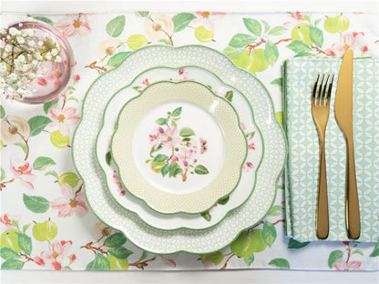 Ceramic Plate Household Bone China Dinner Plate Set Vintage Green Flower Dishes Tableware Oval Large Tray Dinnerware Sets
