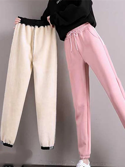 Leggings de lã grossa feminina, calça comprida casual, monocromática, calça quente, plus size, moda, inverno