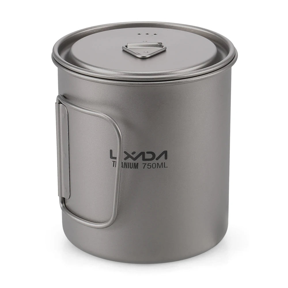 Taza de agua ultraligera de titanio Lixada con asa plegable, portátil para exteriores, camping, picnic, 300 ml/350 ml/550 ml/650 ml