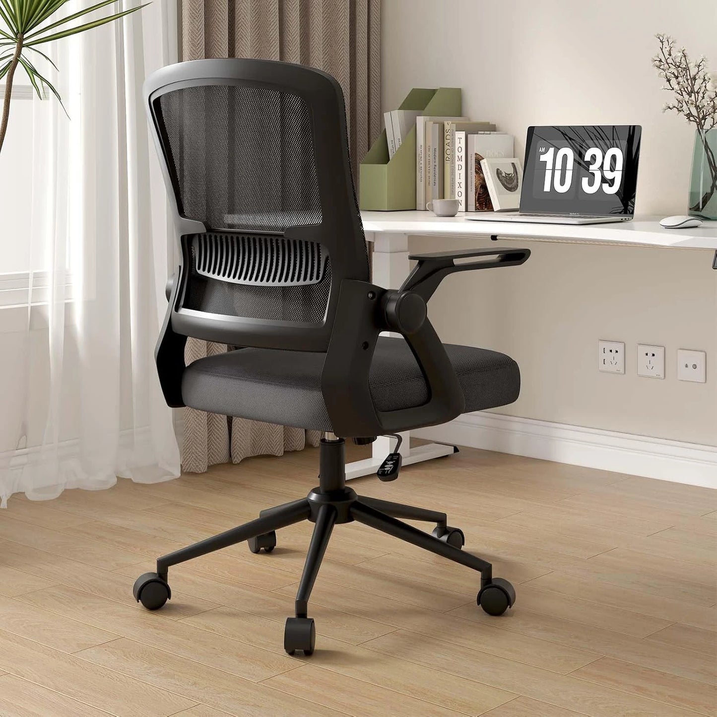 Naspaluro Office Chair Ergonomic Mesh Flip-Up Arms Gaming Chair with Mid Back Cushion Lumbar Support for Home Bedroom Working