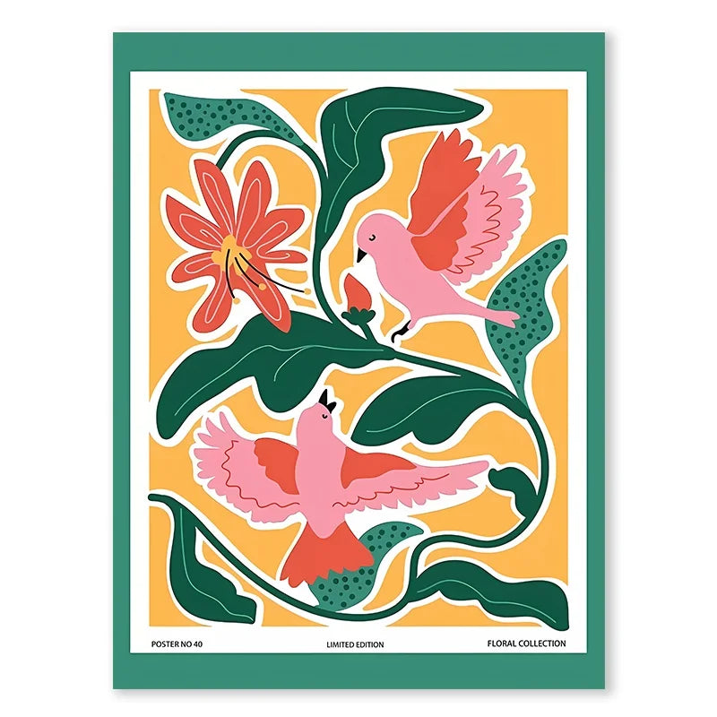 Bird Strawberry Wall Art Canvas Painting Print for Living Room Home Decor Matisse Flower Market Cat Girl