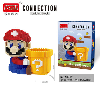 Linkgo Sanrio Building Block Pen Holder Luffy Stitch Chopper Pochacco Kuromi DIY Assembly Super Mario Puzzle Mini Bricks Toys