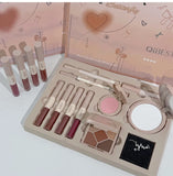 QIBEST Multipurpose Makeup Set 4pc Double Head Lip Glaze, Face Pressed Powder,Blusher,Eyeshadow, Eyebrow Pencil,Eyeliner,Lip Oil
