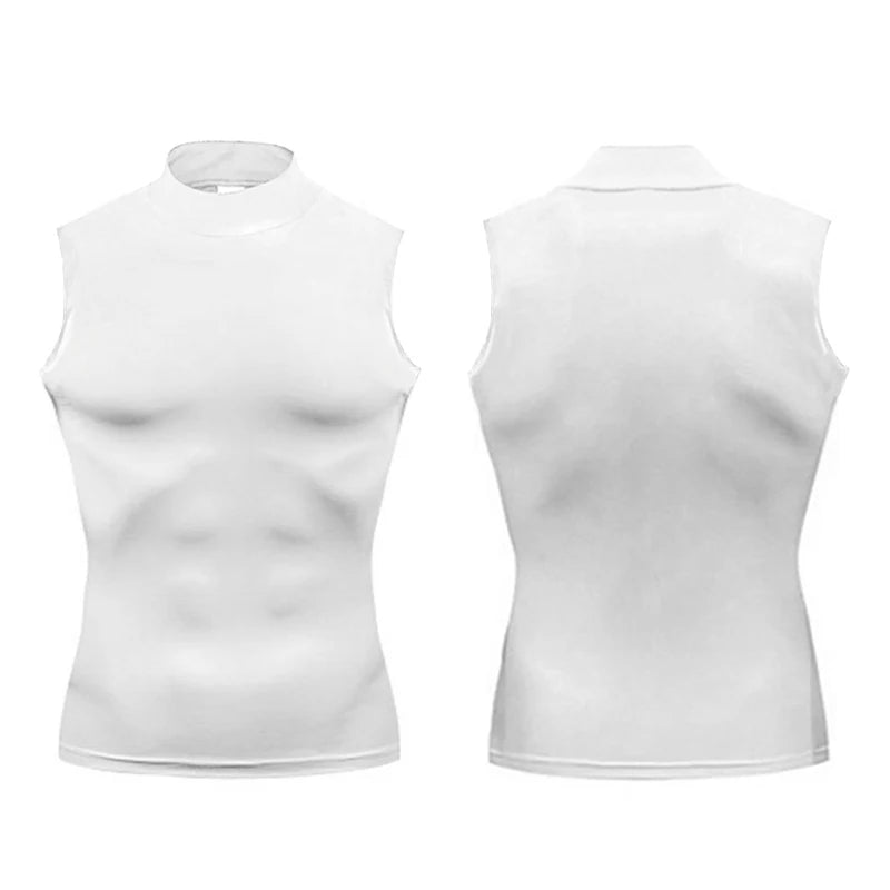 Exercício de treinamento sem mangas camisetas homens gola alta elástica camisa de compressão de secagem rápida ginásio regatas fitness correndo coletes