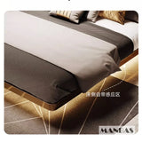 MINGDIBAO Cama Suspendida Moderna De Cuero Genuino con Luz Sensor, Estructura De Cama Doble Rectángulo con Acero Inoxidable, Camas Nórdicas