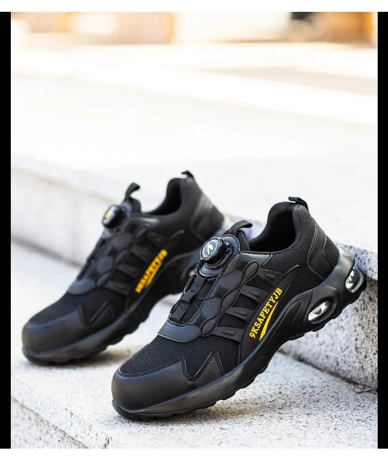 Men Rotating Button Safety Shoes Steel Toe Work Sneakers Indestructible Shoes Puncture-Proof Work Boots Air Cushion Safety Shoes