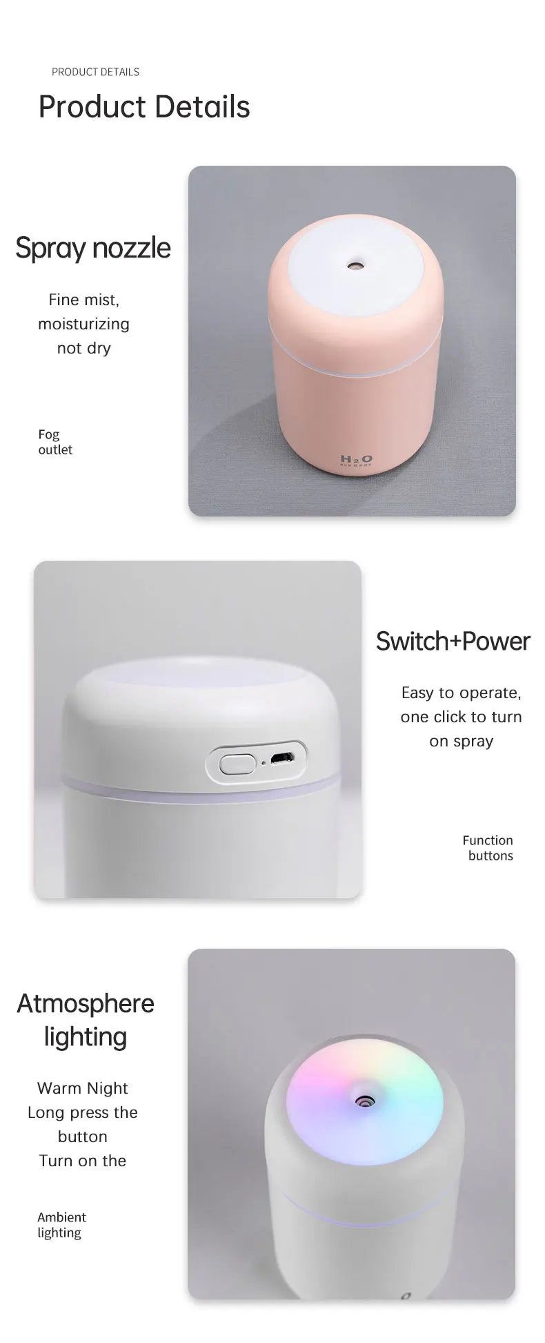 300ml Aromatherapy Diffuser Humidifier Air Purifier Car Home Use Seven-color Light Aromatherapy Essential Oil