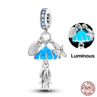 Ocean Series - Original Genuine 925 Sterling Silver Turtle Crab Mermaid Charm Beads Suitable for 3mm Bracelet DIY Making Pendant