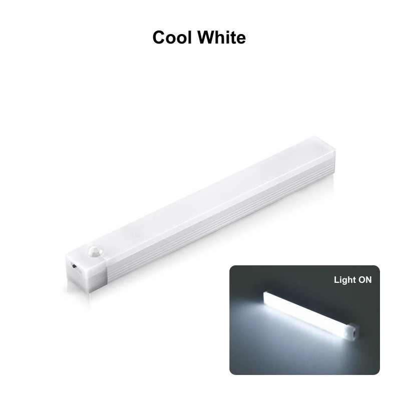 Luz Noturna LED Sem Fio com Sensor de Movimento e Recarga USB – Barra Longa para Armários de Cozinha, Guarda-Roupas, Cabeceiras e Escadas