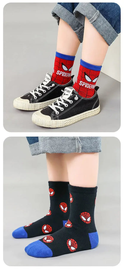 Disney Socks Kids Baby Socks Spiderman Cartoon Anime Hero Cotton Boys Tube Sock Children Autumn Winter Kids Socks Random 1pairs