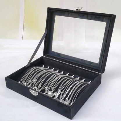 Caja de joyería negra, caja para pulseras, caja para collares, caja pequeña arqueada, caja de exhibición, caja de almacenamiento de joyas con cubierta de franela
