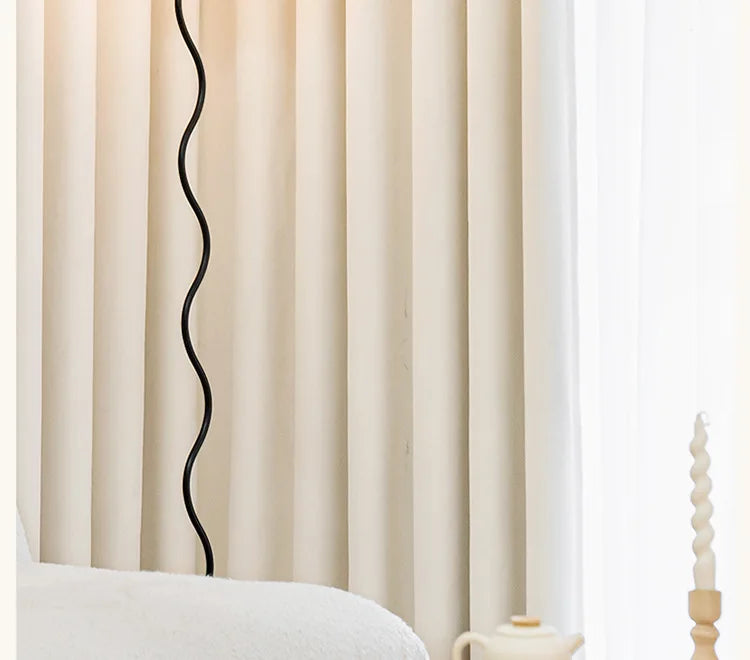 French Chenille Cream White Velvet Curtain Modern Simple Blackout Curtains for Living Dining room Bedroom Tulle Customization