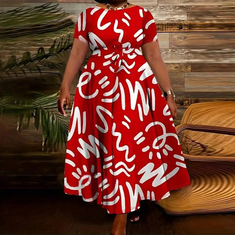Plus Size 5XL VONDA Summer Women Dress 2024 Fashion Belted Maxi Long Party Dress Vintage Printed Sundress Casual Vestidos Robe