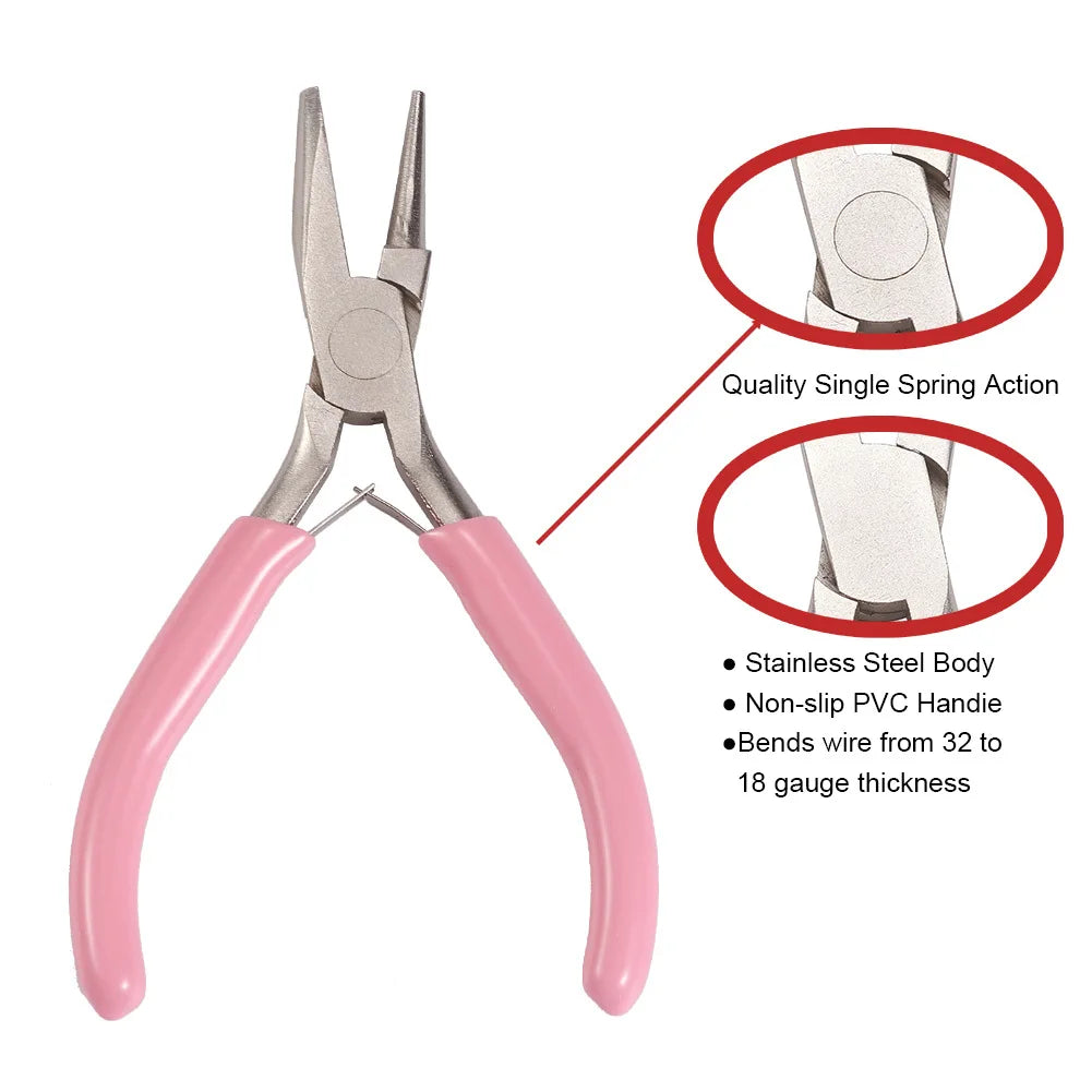 Alicates cóncavos redondos de una sola sección de níquel-hierro con mango rosa, herramienta para hacer herrajes de joyería hechos a mano, punta afilada, diagonal, portátil