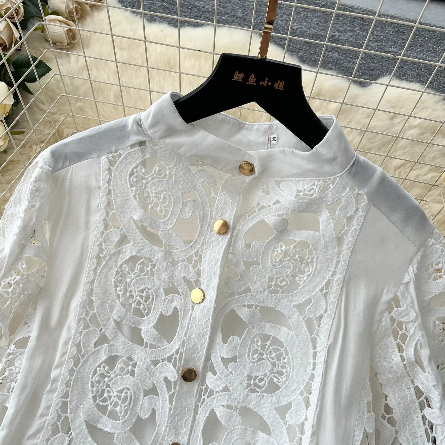 Autumn Crochet White Lace Embroidery 3 Pieces Sets Women Dress Suits Hollow Out Loose Shirt Top Elastic Waist Maxi Skirt Suit