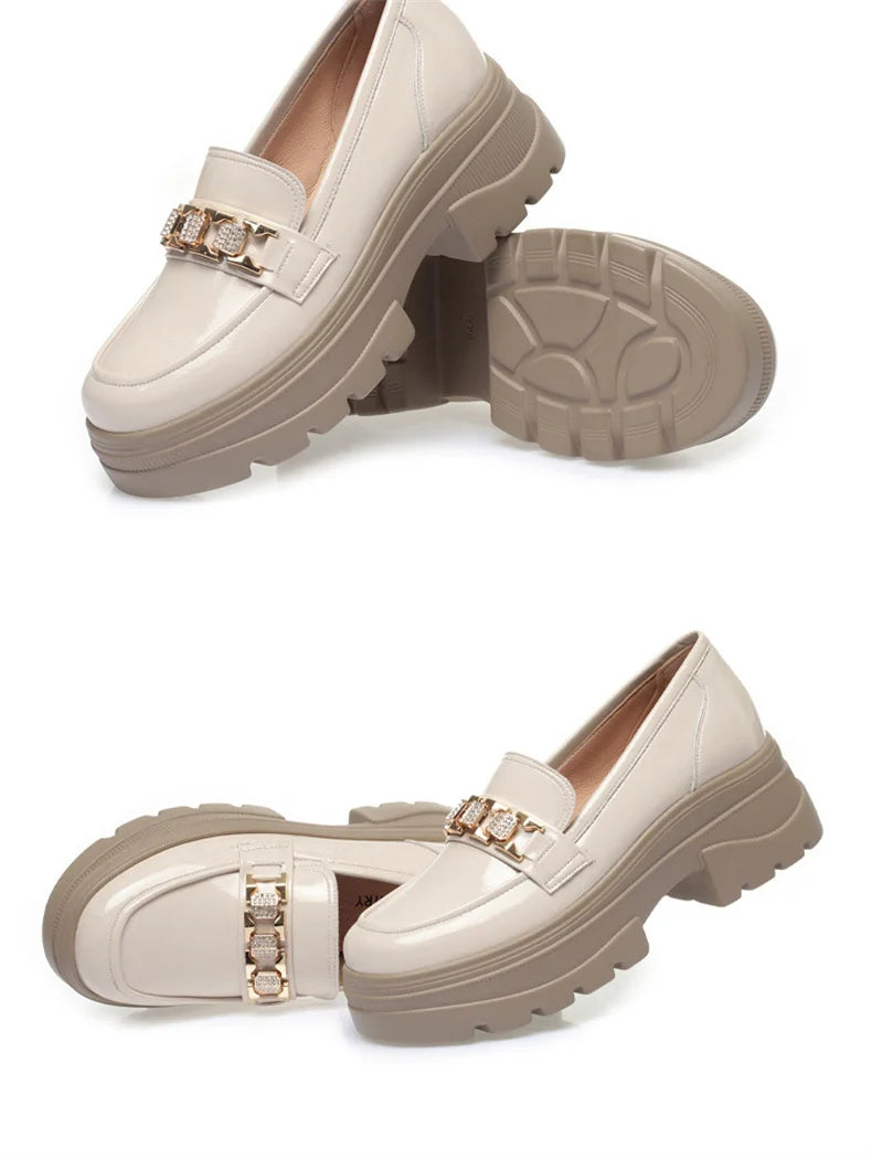 5.5cm British Style Thick Bottom Patent Leather Loafers Women's Platform Shoes 2024 Spring Shallow Block Heels Shoes Office