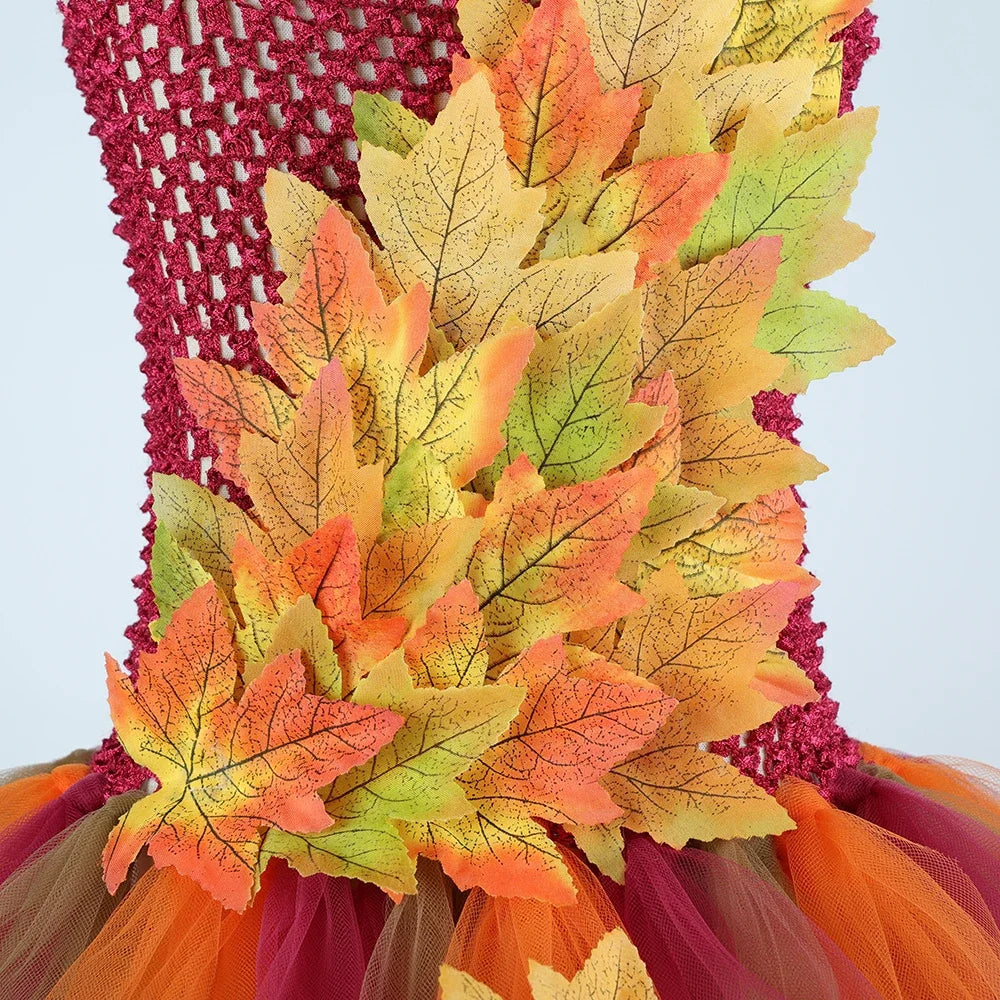 Fairy Costume for Girls Forest Woodland Autumn Fairy Tutu Dress Up Maple Leaves Halloween Thanksgiving Tulle Princess Dress 1-12T