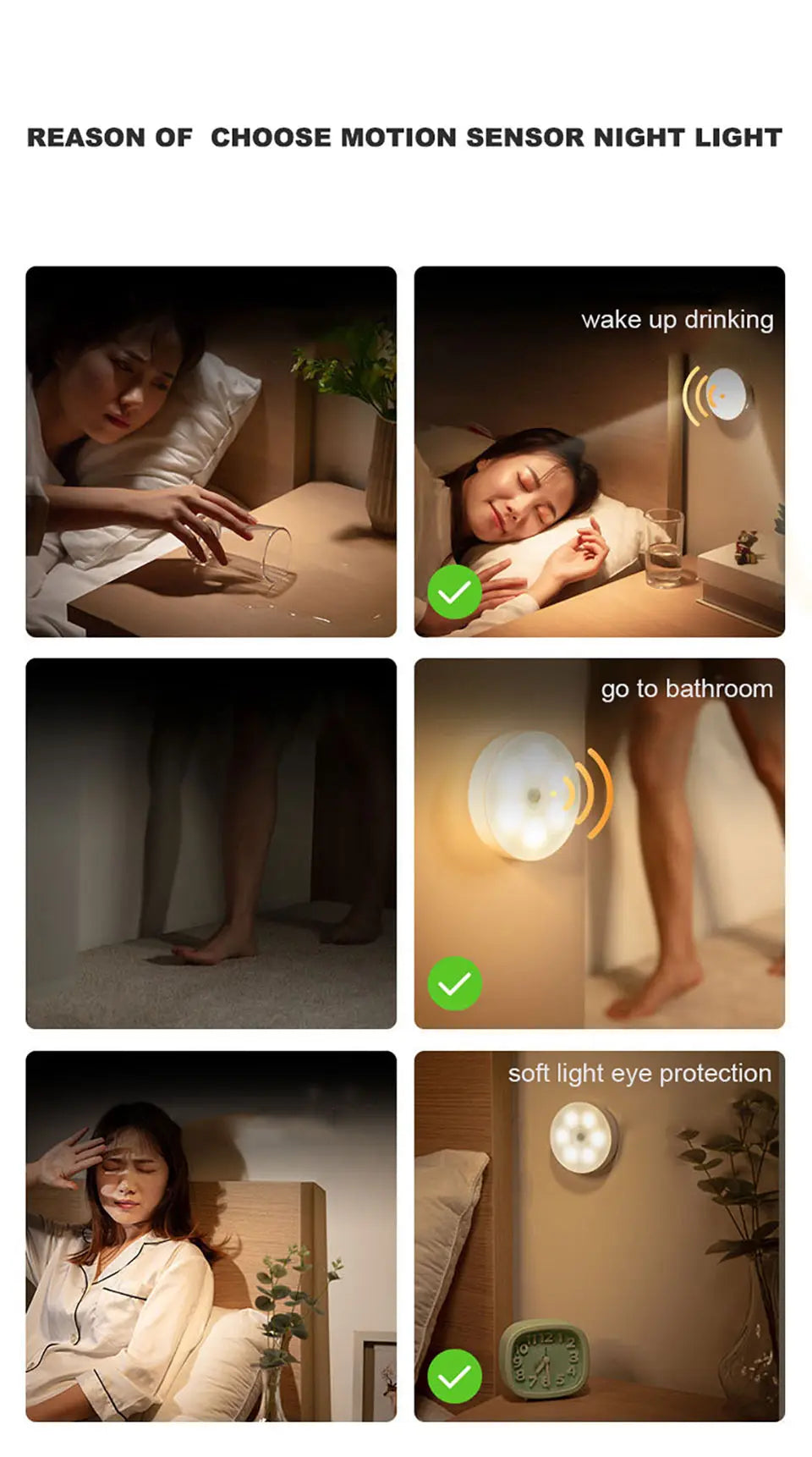 Luz Noturna LED com Sensor de Movimento e Recarregável via USB – Ideal para Cozinha, Quarto, Escadas, Corredor, Armário e Guarda-Roupa