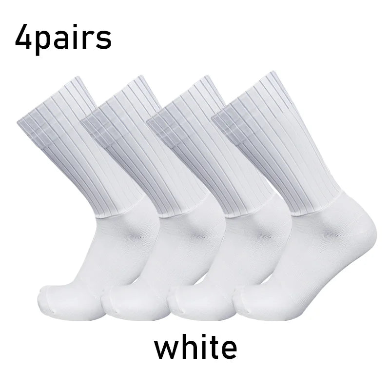 Socks 4pairs/set Aero Pure Color Cycling Silicone Sports Non-slip Pro Racing Bicycle Socks Summer Cool Calcetines Ciclismo