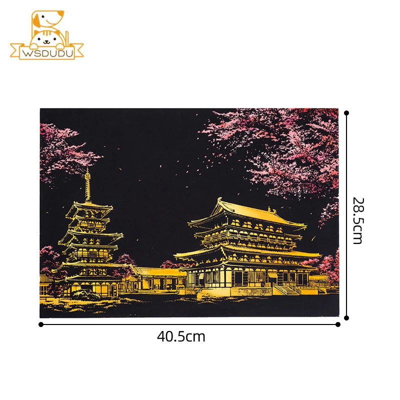 2 Sheets Scratch Paper Art Kit DIY Craft World Landmarks Animals City Scene Stylus Drawing Toy Adult Stress Relief Creative Gift