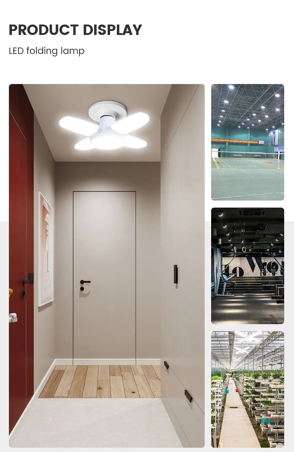 Bombilla LED plegable E27 de 28 W, CA 220 V/110 V, 40 bombillas deformables para iluminación de techo del hogar, almacén y garaje, luz blanca de 6500 K.