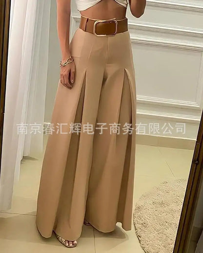 Women's New Casual Solid Color High Waist Wide Leg Pants Temperament Commuting Female Clothing Fashion Loose Trousers