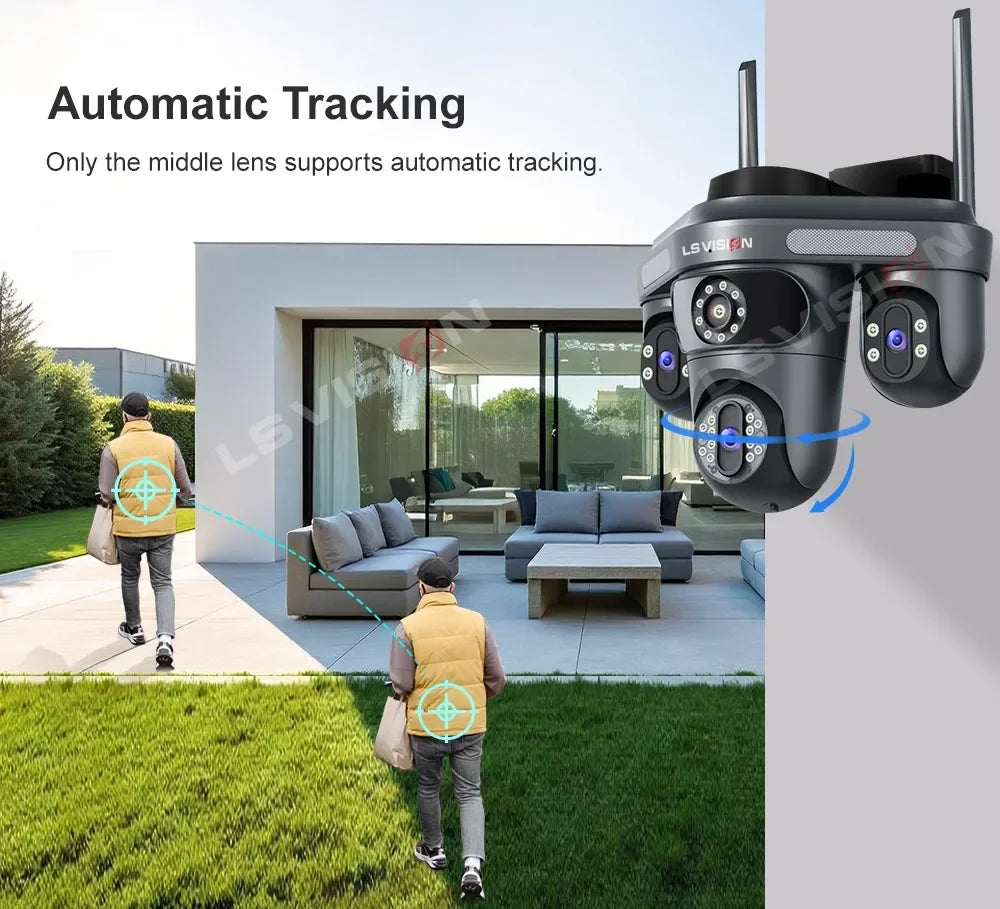 LS VISION 15MP Three Screen WiFi Camera Outdoor Three 360°Rotation PTZ IP Camera Human Auto Tracking Video Surveillance Cam CCTV