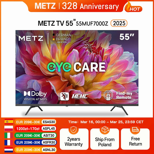 Metz TV 43 55 Inch 4K UHD Smart LED TV Google TV HDR 10 MEMC Dolby Audio Google Cast Voice Control Tuner 43MUF7000Z 55MUF7000Z