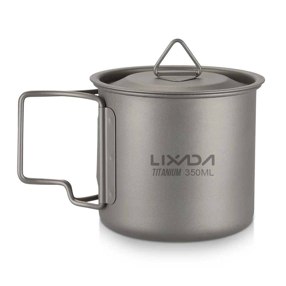 Taza de agua ultraligera de titanio Lixada con asa plegable, portátil para exteriores, camping, picnic, 300 ml/350 ml/550 ml/650 ml