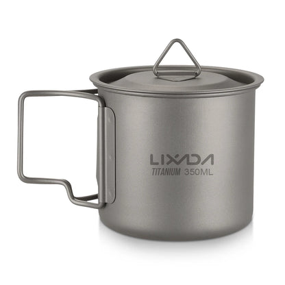 Taza de agua ultraligera de titanio Lixada con asa plegable, portátil para exteriores, camping, picnic, 300 ml/350 ml/550 ml/650 ml