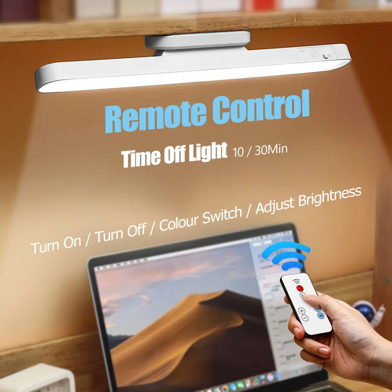 Remote LED Desk Lamp Magnetic Hanging Night Light USB Rechargeable Table Lamp 3 Colors Reading Light For Cabinet Closet Wardrobe