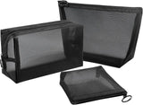 Aosbos 3-Pack Mesh Cosmetic Bag Set - Travel/On-The-Go Makeup Storage, Zipper Closure Small Pouch