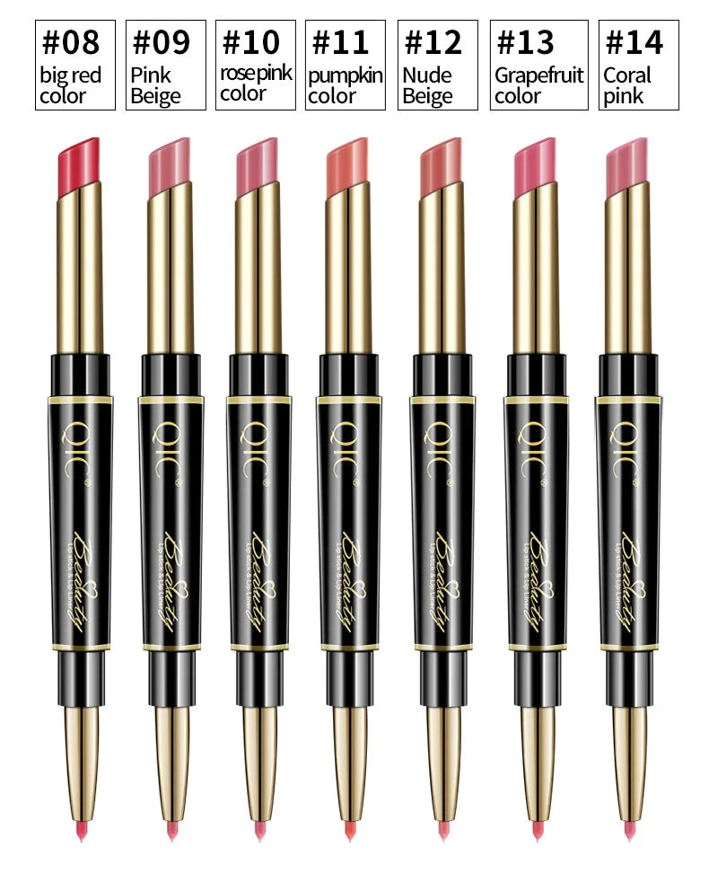 Delineador de labios 2 en 1, resistente al agua, mate, lápiz labial, rojo sexy, de larga duración, maquillaje, cosméticos