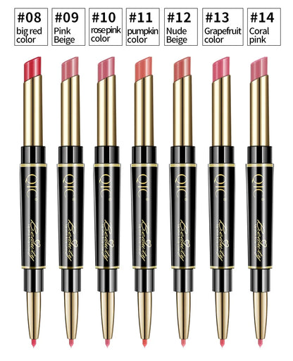 Delineador de labios 2 en 1, resistente al agua, mate, lápiz labial, rojo sexy, de larga duración, maquillaje, cosméticos