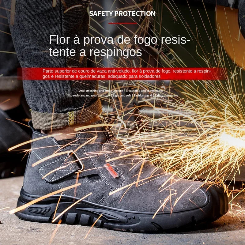 Genuine Leather Cow Suede Safety Work Shoes For Men Composite Head Anti Nail Anti Static Welding Shoes Indestructible Boots