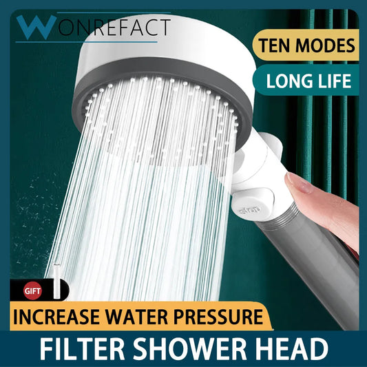 10 Mode Filter Shower Head Adjustable High Pressure Water Saving Shower One-click Water Stop Skin Care Shower Head Universal