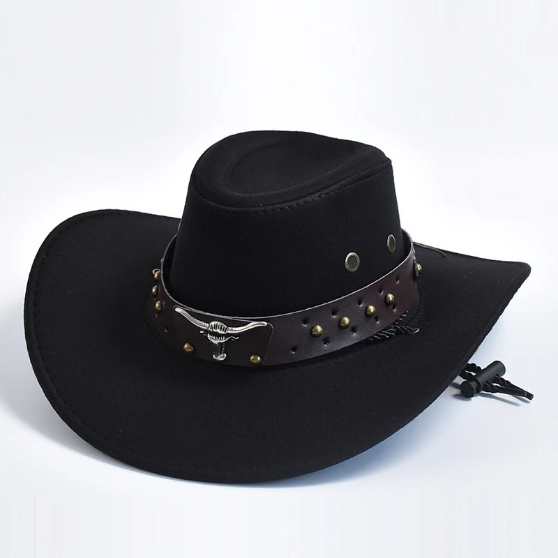 Artificial Suede Western Cowboy Hats Vintage Wide Brim Gentleman Cowgirl Jazz Hat Holiday Party Cosplay Hat