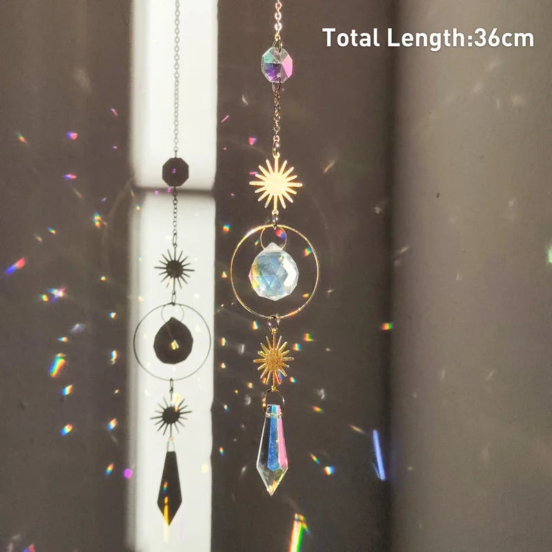 Colgante de cristal para jardín, atrapasol, campanillas de viento, prisma arcoíris, cadena de cristal para ventana, campana colgante, árbol de Navidad, decoración del hogar