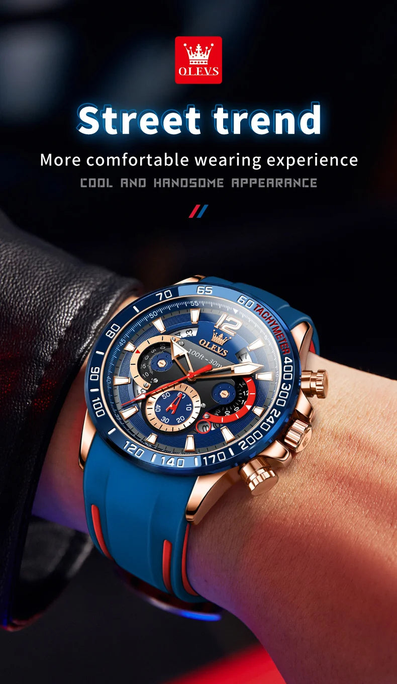 OLEVS 9936 Men's Watch Original Brand Quartz Wristwatch Waterproof Luminous Watches For Men Stylish Design with Silicone Strap